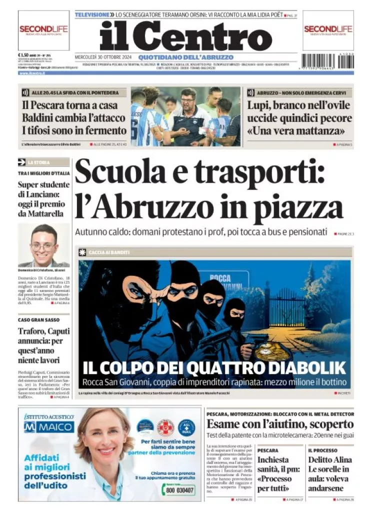 Prima-pagina-il centro-oggi-edizione-del-2024-10-30